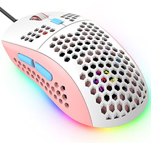 KUIYN 383 PRO Ultraleichte kabelgebundene Gaming-Maus, leichte Wabenschale, 6 RGB-atmungsaktive Hintergrundbeleuchtung, 6 einstellbare DPI 6400, USB-optisches Modell Win10/XP/Xbox/PS4/PS5/Mac/HP/Acer