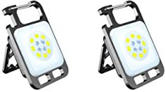 Lot de 2 mini porte-clés COB - Lampe de travail LED - Lampe portable - Rechargeable par USB - Décapsuleur multifonction - Lampe de poche d'urgence - 800 lumens - Avec support pliable - Base magnétique