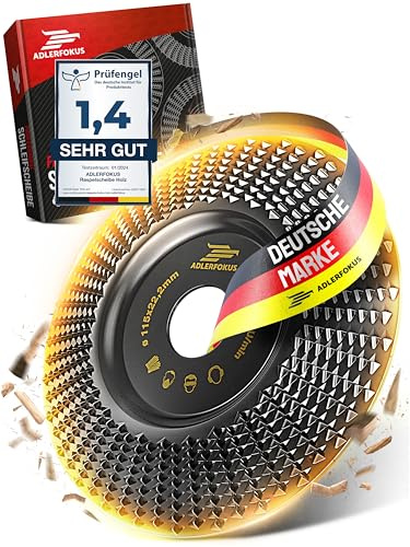 Adlerfokus Holz Schleifscheibe 115mm Winkelschleifer [EXTRA SCHARF] | Flexscheibe für Holz - Wurzelfräse - Lackfräse - Baumstumpffräse - Raspelscheibe - Schleifen mit einer Flex Schleifscheibe