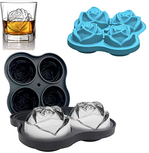 Eiswürfelform Silikon Rose, 2 Stück Eiswürfelform mit Deckel, EiswüRfelform Silikon Mit Deckel, Kugel Eiswürfelform Rose, Geeignet für Whisky, Cocktails, Gin, Bier, Saft und hausgemachte Getränke