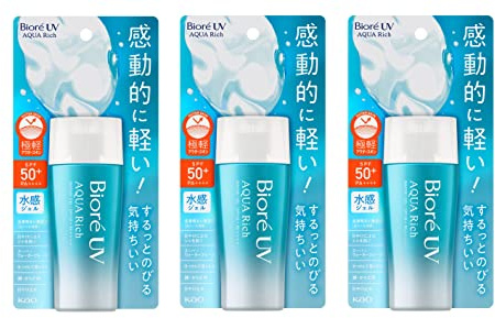 Biore UV Aqua Rich Watery Gel Sunscreen Sonnencreme SPF50+ PA++++ 70g Sonnenschutz Made in Japan, 3er Pack.