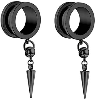 Gualiy 2 STK Flesh Tunnel Titan, Damen Plug Ohr 6mm mit Kegel Anhänger Schwarz Piercing Plug Set