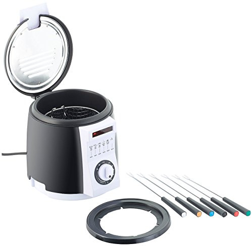 Rosenstein & Söhne Mini-Mehrzweck-Topf: Kompakte Tisch-Fritteuse mit Fondue-Set, 0,9 Liter, Versandrückläufer (Minifritteuse, Fondue & Mini-Fritteuse-Set, Pfanne)