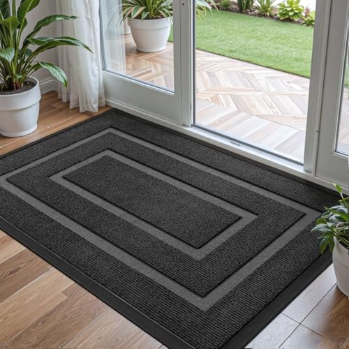 DEXI Fußmatte Außen 60 x 120 cm, rutschfest Fussmatte Waschbar Schmutzfangmatte für Haustür, Robuster Fußabtreter Eingangsteppich Wetterfest Türmatte für Eingang, Aussen und Innen, Rechtecken-grau