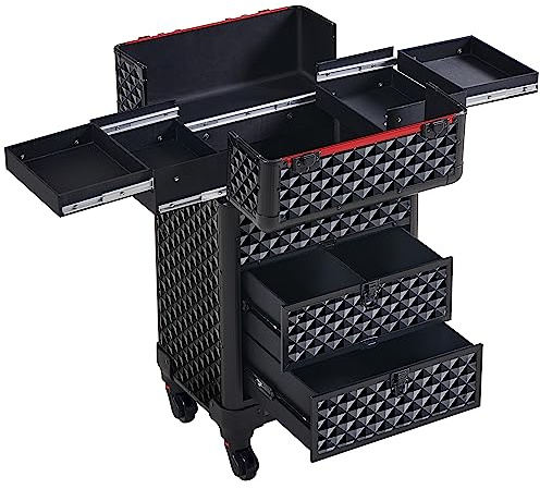 Yaheetech Rolling Makeup Train Case with Drawers Professional Cosmetic Organizer Beauty Storage Case Travelling Trolley Box
