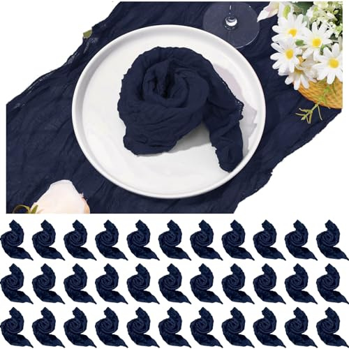 Mixweer 50 st ostservetter 50 x 50 cm skrynklig gasväv bomull middagsservetter servetter ostduk servetter dekorativ duk servetter rustik boho bordsservetter för bröllop fester, marinblå