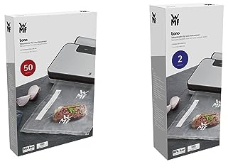 WMF Set Lono Vakuumbeutel 50 Stück und Vakuumierfolie 2 Rollen für Vakuumiergerät, 4 lagige Folie, strukturierte / glatte Seite, bpa-frei, transparent