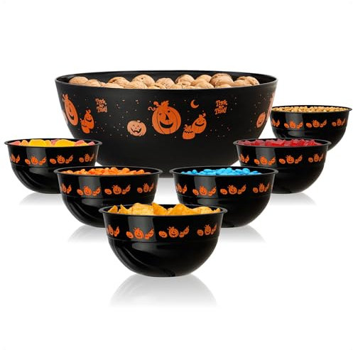 com-four® Set da 7 pezzi di ciotole per snack di Halloween - set di piatti per spuntini composto da una grande ciotola e ciotole abbinate (7 pezzi - zucche)