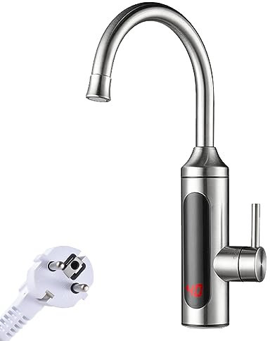 Matybobe 3300 W elektrischer Durchlauferhitzer-Wasserhahn, LED-Digital-Temperaturanzeige, Edelstahl, IPX4, 360 Grad drehbar, Einzelgriff, kalt und heiß, schnelle Erwärmung, tankloser elektrischer