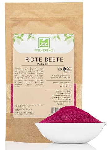 Rote Beete Pulver 250g, fein gemahlen und natürlich von Green Essence | Rote Beete gemahlen 250 g, getrocknete Rote Bete, Vegan, Roh, Rote Lebensmittelfarbe pulver, Naturfarben Pulver 250 Gramm