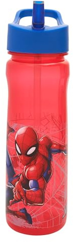 Spider-man Action Water Bottle with Straw – Reusable Kids 600ml PP – Official Merchandise by Polar Gear – BPA Free & Recyclable Plastic – For School Nursery Sports Picnic