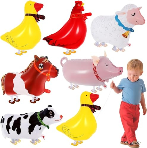 Walking Tier Ballons, 6pcs Bauernhoftiere Ballon, Folienballon Haustier, Folienluftballon Tiere, Ballon Tiere, Geeignet für Bauernhof-Geburtstagsdekorations-Tierballons