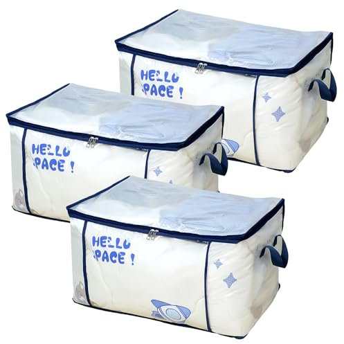 Ehuihuan Cajas de Almacenamiento y Bolsas Bajo Cama para Ropa - Impermeables, Plegables, 57,5x37x32cm, 68L, 3 Unidades
