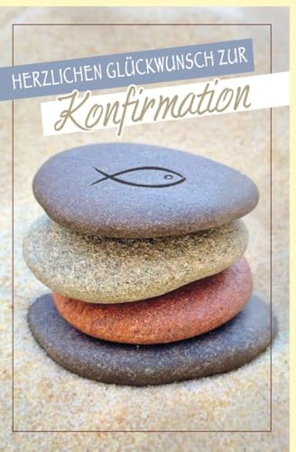 Skorpion Konfirmationskarte mit Fischsymbol & Steinstapel - Stilvolle Glückwünsche in Beige & Braun für Jugendliche & Erwachsene - mit Umschlag