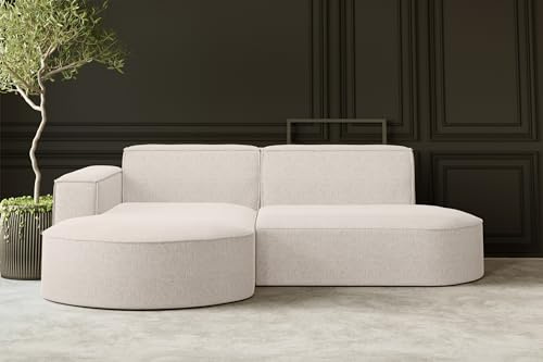 Kaiser Möbel - Ecksofa mit Wohnlandschaft, Eckcouch L-Form, Sofa 3-sitzer, Polstersofa, Bequemes Couch mit Ottomane für Wohnzimmer, Relaxsofa, Lounge-Set, Verita Stoff, Modena Studio, Ecru, Links