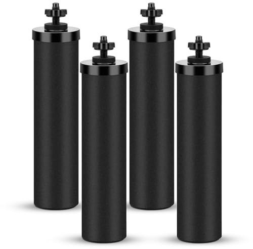 Lot de 4 filtres à eau de rechange pour système de filtre à eau Berkey, certifié NSF/ANSI 42, éléments de filtres à charbon actif, compatibles avec le système de filtration par gravité Berkey BB9-2