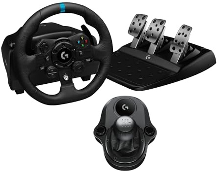 Logitech G Logitech G923 Racing Wheel and Pedals + Driving Force Shifter Bundle, Real Leather Driving Force Shifter - Xbox X|S, Xbox One, PC, Mac - Black (Renewed)