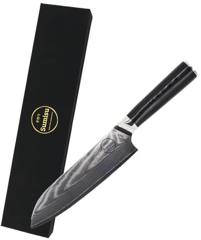 Sumisu Knives - Santoku japonais - Couteau Damas - Acier 67 Couches - Noir