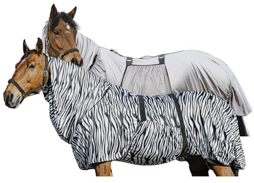 Riding World - Ekzemerdecke Zebra | Fliegendecke mit abschwitzender Wirkung | Pferdedecke mit Bauchlatz & verstellbaren Riemen & Bändern | Abschwitzdecke Pferd & Pony | Stalldecke Zebra-Look | 110 cm