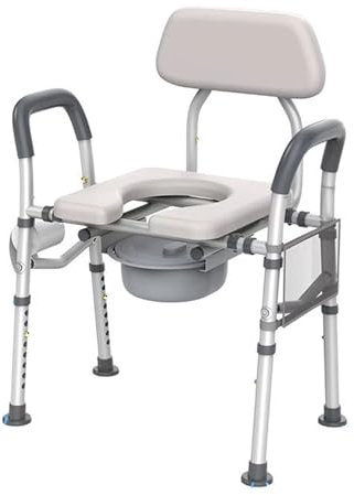 Toilettenstuhl mit verstellbarer Breite, strapazierfähig, 159 kg, medizinischer Toilettensitz für Senioren, extra groß mit gepolsterter Rückenlehne