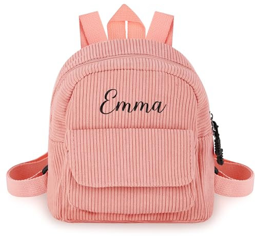 Personalisierter Rucksack mit Namen für Mädchen und Jungen, Individuell Bestickte Schultasche, Kleinkind-Schulkindergarten-Rucksack, Mini Rucksack Mädchen für Kleinkinder, Cord-Büchertasche für Kinder