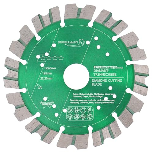 PRODIAMANT Premium Diamant Trennscheibe Concave Turbo 125mm x 22,2mm für Stein Beton Trockenschnitt Diamantscheibe