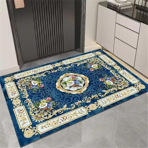 RUGMRZ Teppich Dünn 100x150CM Gamer Baby Junge Blau Waschbarer Eingangsteppich mit Vintage-Blumenmuster