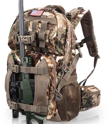 MoiShow Hunting Backpack, Camo Hunting Backpacks & duffle Bags, Water-resistant Long-Lasting Large Capacity Bow Backpack Hunting Pack For Hunting Gear Accessories (Stealth Reed Camo)