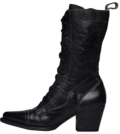 Stivali da Donna a metà Polpaccio Autunno e Inverno Commercio Estero Grande retrò con Lacci Comodo Tacco con Tacco Spesso Stivali di Gomma con Stivali da A Coscia (Black, 41)