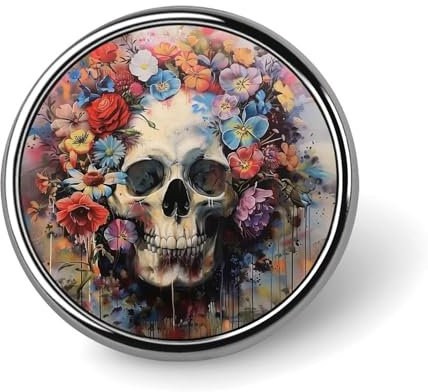 Runde Brosche mit Blumenmuster, Totenkopf-Motiv, Anstecknadel, Krawattennadel für Damen und Herren, Büroangestellte, Lehrer, Dekoration