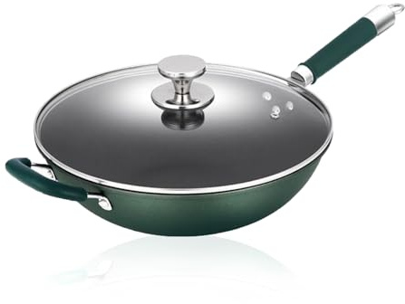 Refein Wok con coperchio antiaderente, 34 cm, a induzione, padella profonda senza rivestimento chimico e grande capacità per cucinare piatti asiatici per 4-6 persone, ideale per induzione a gas