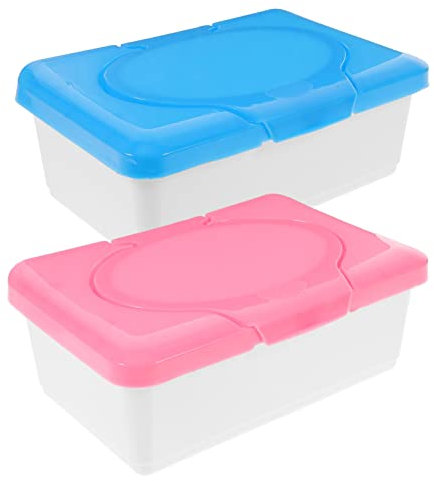 HOLIDYOYO Wiederverwendbare Feuchttuchbox Aus Kunststoff Nachhaltiger Feuchttuchspender Für Haushalt Und Büro Aufbewahrungsbehälter Mit Deckel Kompatibel Für Feuchttücher 2 Stück (rosa Blau