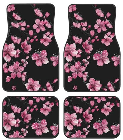 Mexpekil Rosa Kirschblüte Automatten 4er Set Universal Auto Fußmatten Anti-Rutsch Auto Fußmatten Dekorative Auto Teppich Protektoren für SUV Van Truck