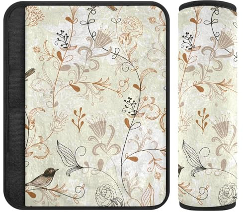 Floral Birds Beige Dos paquetes de acolchado para cinturón de seguridad, fundas de cinturón de seguridad suaves, adecuadas para varios usos, almohadillas de hombro para mochilas