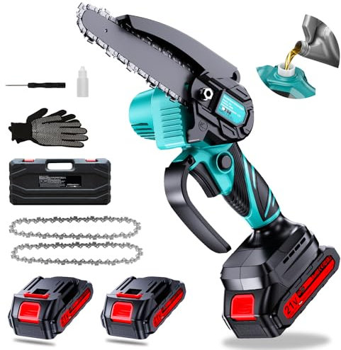 Olubfdh Mini Motosega a Batteria Con 4000mah Batterie e Caricatore Rapido, 550W 6 Pollici Motosega Elettrica Con Pompetta Olio e Blocco di Sicurezza Per il Taglio Del Legno e Giardini