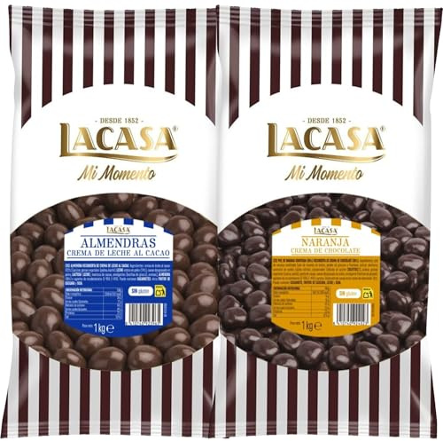 Lacasa Mi momento Pack 2 kg: deliciosas bolas de Almendra con chocolate con Leche y Dados de naranja con chocolate Negro