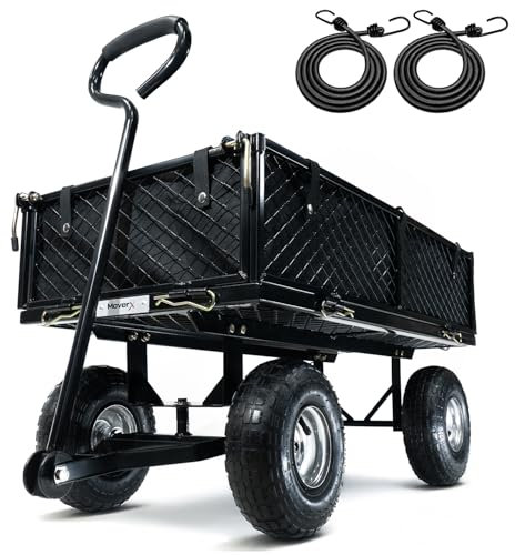 MoverX 250KG Garden Trolley, Heavy Duty Trolley, Garden Cart, Gardening Trolly On Wheels, 4 Wheel Outdoor Truck, Festival, Camping, Fishing, Beach Wagon, Liner in Black