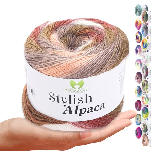 Stylish Alpaca Garn – Weiches Alpakawolle Strickgarn – 150g (525m) feines DK Wolle zum Stricken & Häkeln – Ideal für Pullover, Schals, Tuch, Babykleidung – Premium Multicolor Farbverlauf 7701