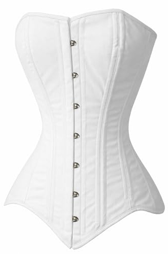 Women’s White Overbust Corset – Double Steel Boned Waist Trainer Bustier Top with Lace Up Back, Long Torso Hourglass Body Shaper Corset for Bridal, Gothic, Party & Costume Wear