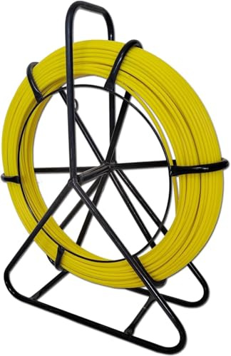Fiberglass Duct Rodder 6MM 200M Draw Wire with Steel Stand Fish Tape Fiberglass Puller Wire Cable Running with Cage Fishing Tools for Walls and Electrical Conduit, Non-Conductive [6mm*200m]