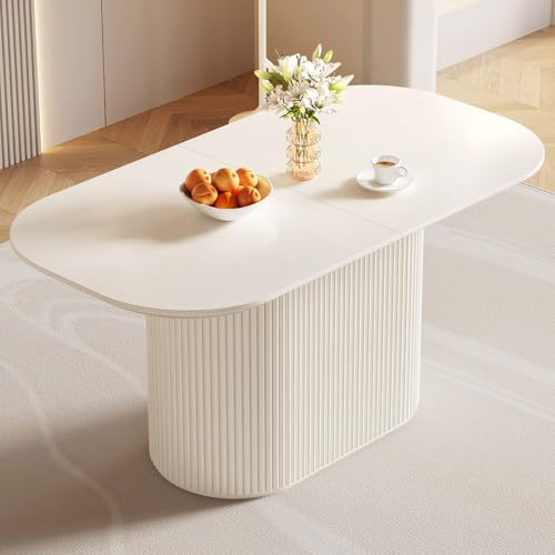 Miuuod Table à manger ovale blanche de 160 cm pour 4/6 personnes, table de salle à manger moderne, résistante aux températures élevées et à l'usure, pour salle à manger, cuisine, montage facile