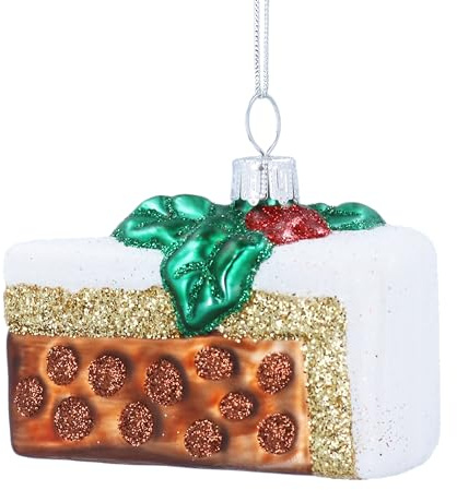 Gisela Graham Glass Christmas Cake Slice Hanging Decoration