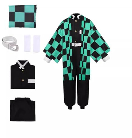 Koongso Costume de costumade Tanjirou Anime pour enfants, tenue kimono Tanjirou pour garçons – Costume d'Halloween pour jeu de rôle – Ensemble complet