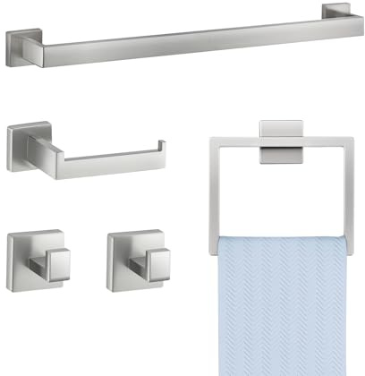 VEVOR Set di Portasciugamani da Bagno in Nichel Spazzolato 5 pezzi con Barra Portasciugamani Lunghezza 598mm in Acciaio Inox 2 Ganci Porta Carta Igienica, per Bagno, Montaggio a Parete