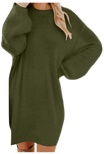 Vestito Maglione Donna Elegante in Lana Cotone Mista Collo Rotondo e Maniche Lunghe Abito Tinta Unita Maglia Termica Invernale Curvy Vestiti Casual al Ginocchio Autunno per Lavoro Cerimonia Case