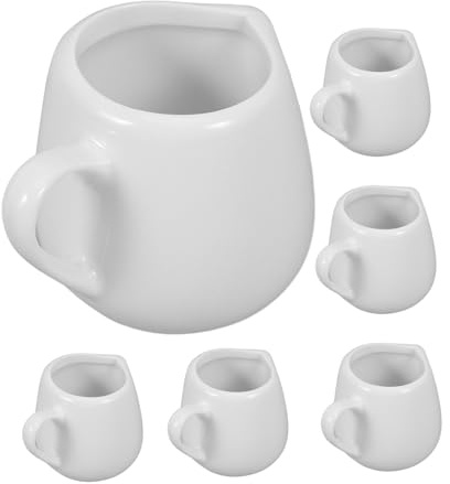 POPETPOP 6 Pièces Petits Pots Céramique avec Poignée Mini Pichets à Sauce pour Crème Lait Café Sauce Gravy Porcelaine Blanche pour Cuisine Petit Déjeuner et Bar