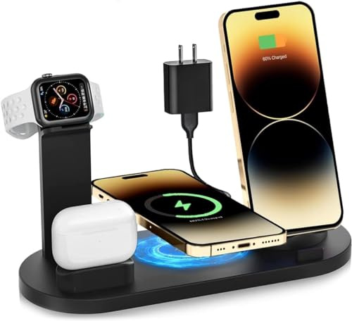 Cargador inalámbrico 3 en 1 de 18 W - Estación de Carga rápida Inteligente con rotación de 360° - Compatible con iPhone Applewatch Samsung Xiaomi y Otros Smartphones