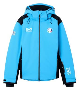 Emporio Armani EA7 Giacca da sci Collezione FISI in tessuto tecnico PROTECTUM7 ed imbottitura in STRATUM7 (IT, Testo, XL, Regular, Regular, Ibiza Blue Fisi)