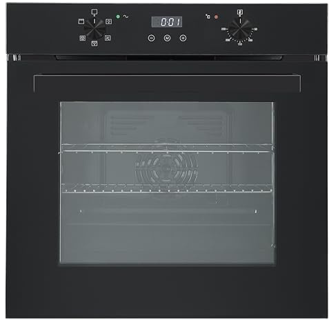 Teknix 70L, 60cm Wide, Single Electric Built-in Fan Oven and Grill in Black, 5 Oven Functions, Digital Display, BITK264ESB