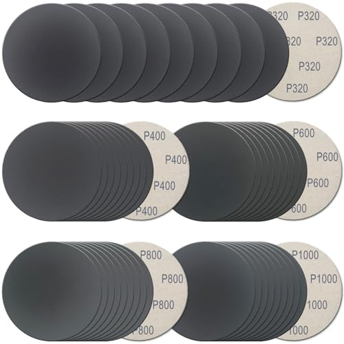 50Pcs 5 Inch Hook and Loop Sanding Discs, 320/400/600/800/1000 Grit Wet Dry Sandpaper Assortment (10Pcs Each), Silicon Carbide Sand Paper for Random Orbital Sander, Auto Wood Metal Sanding Polishing